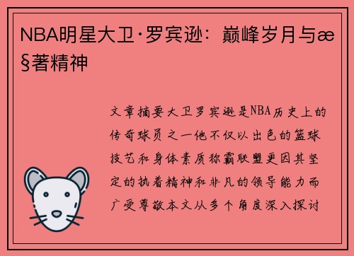 NBA明星大卫·罗宾逊：巅峰岁月与执著精神