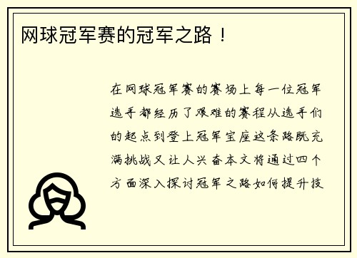 网球冠军赛的冠军之路 !